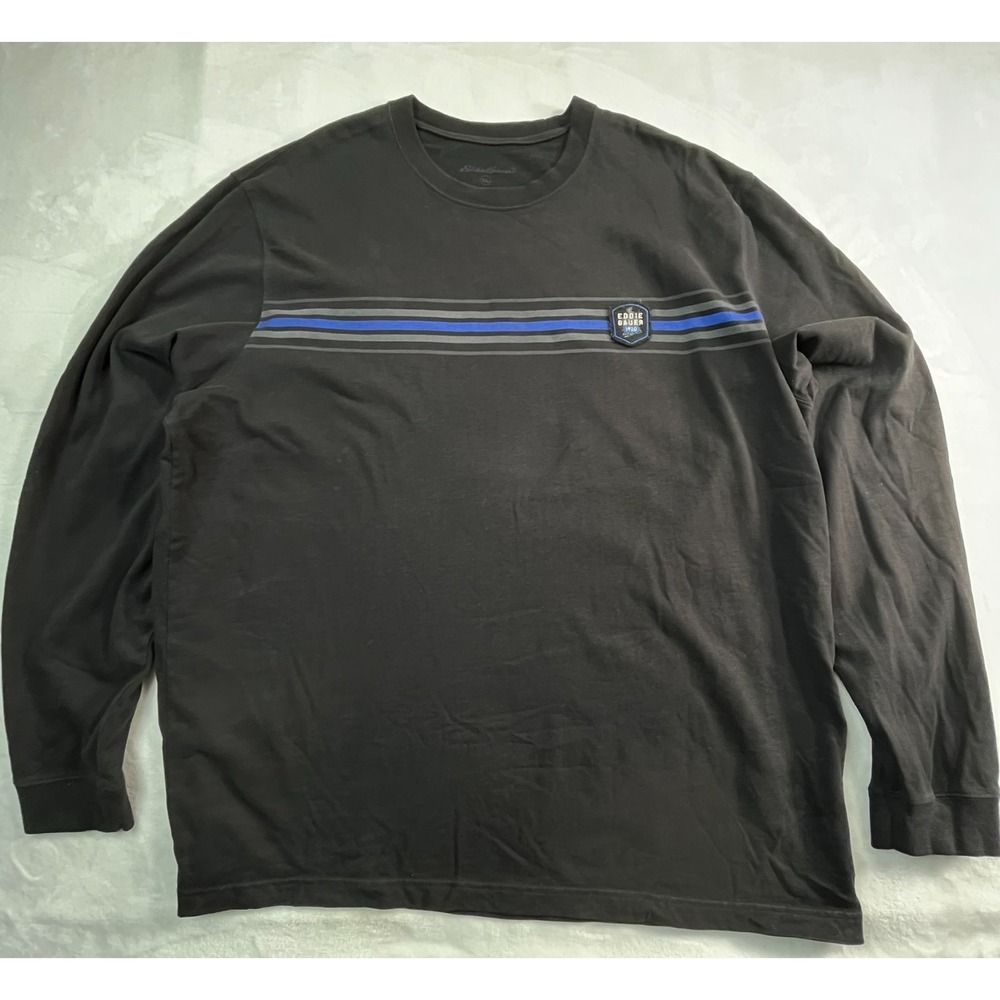 Eddie Bauer Mens XL T-Shirt Long Sleeve Black Thick Cotton Patch‎